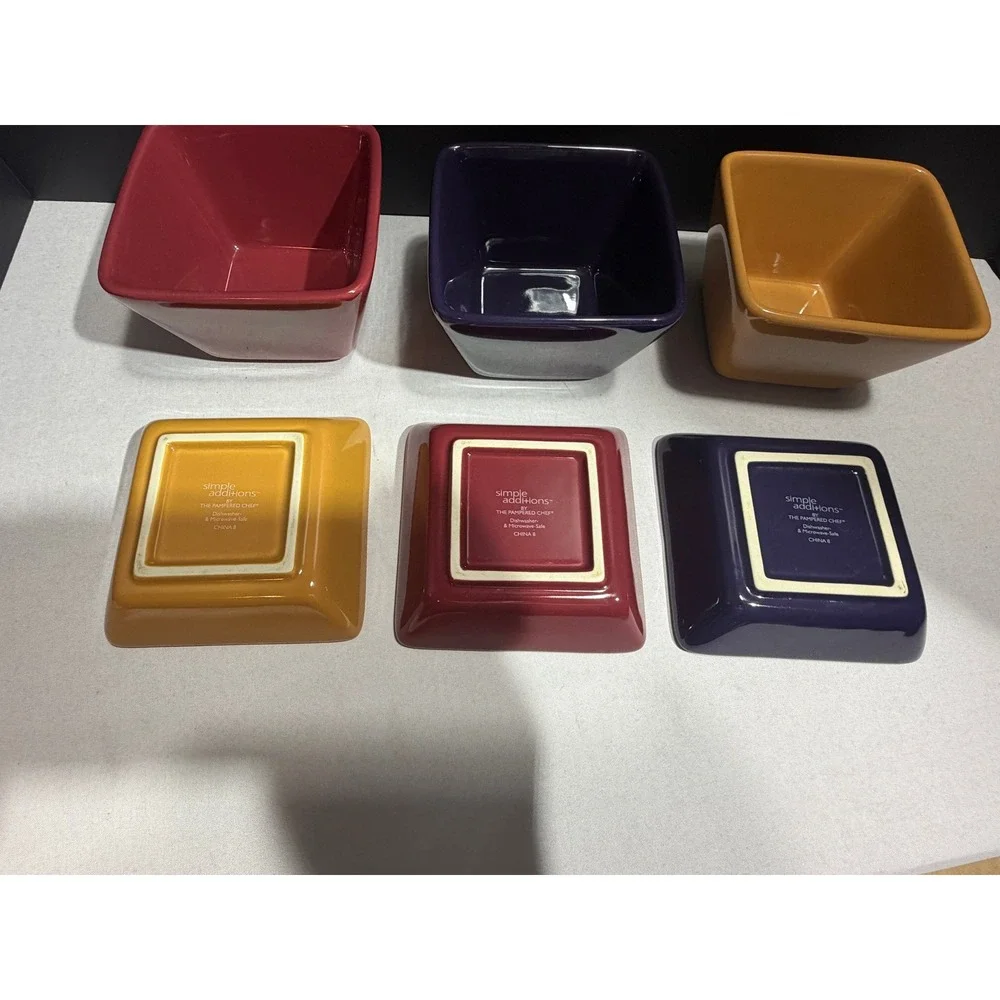 Pampered Chef Simple Additions Multicolor Ceramic 7 Piece Serving Set Bowls Tray